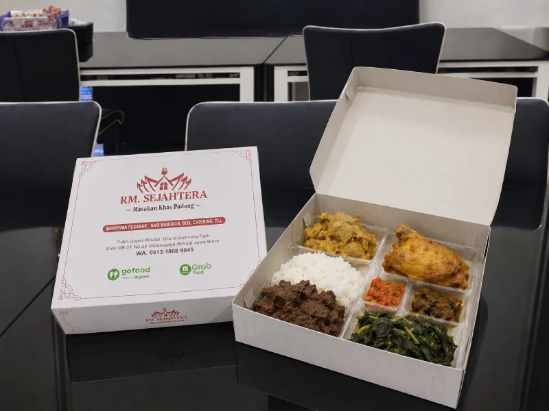 paket nasi box catering masakan Padang RM Sejahtera Bekasi untuk kantor dan acara