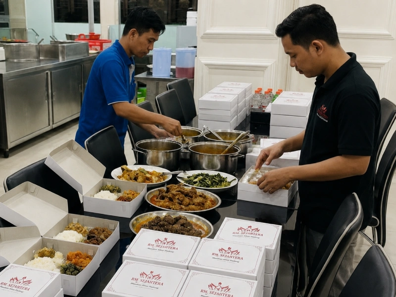 paket nasi box catering masakan Padang RM Sejahtera siap kirim untuk acara di Bekasi